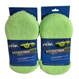 Peak Clean Microfiber Car Wash Auto Washing Sponge With Scrubber Set of 2 Green